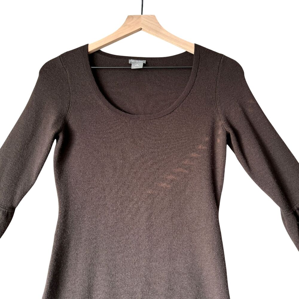 Ann Taylor Merino Wool Knit Sheath Dress S Brown Bell Sleeve Scoop Neck Luxury - Picture 3 of 9